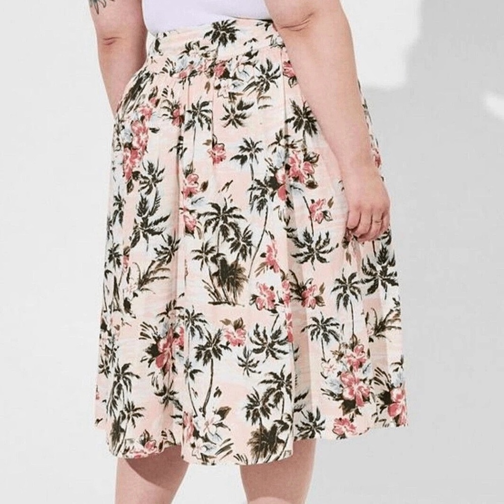 Torrid Plus Size 26 Women’s Midi Poplin High Waist Skirt Tropic Palm Trees - Picture 3 of 11